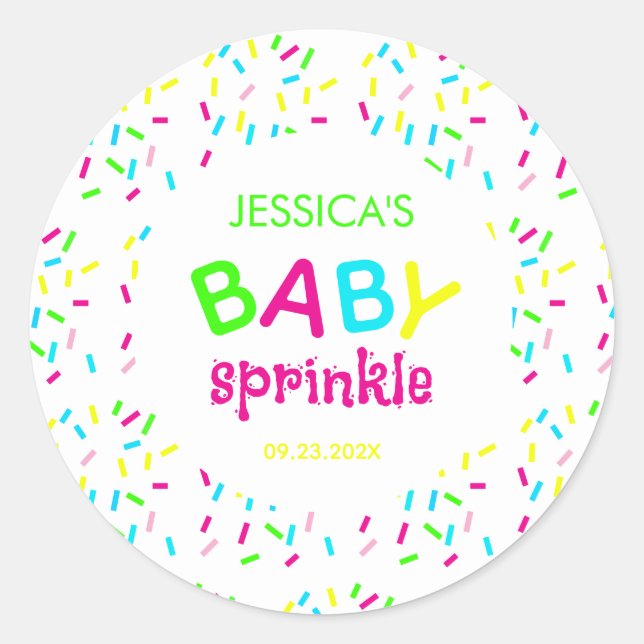 Baby Sprinkle Colorful Rainbow Sprinkles Shower Runt Klistermärke (Framsida)
