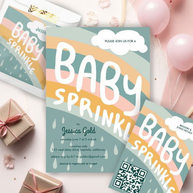 BABY SPRINKLE Cute Clouds Rainbow Rain Anpassnings Inbjudan Vykort (BABY SPRINKLE Cute Clouds Rainbow Rain Custom Invitation Postcard
)
