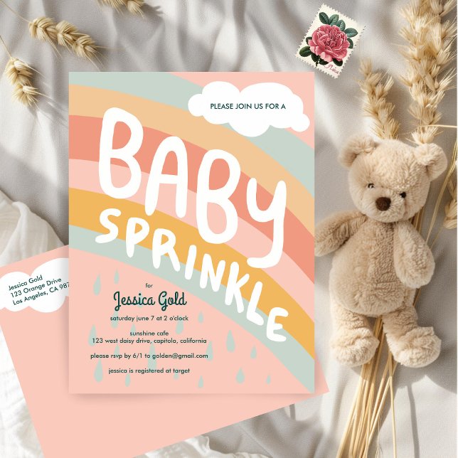 BABY SPRINKLE Cute Clouds Rainbow Rain Anpassnings Inbjudan Vykort (BABY SPRINKLE Cute Clouds Rainbow Rain Custom Invitation Postcard
)