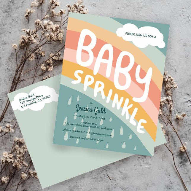 BABY SPRINKLE Cute Clouds Rainbow Rain Anpassnings Inbjudan Vykort (BABY SPRINKLE Cute Clouds Rainbow Rain Custom Invitation Postcard
)