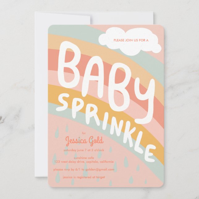 BABY SPRINKLE Cute Clouds Rainbow Rain Anpassnings Inbjudningar (Framsida)