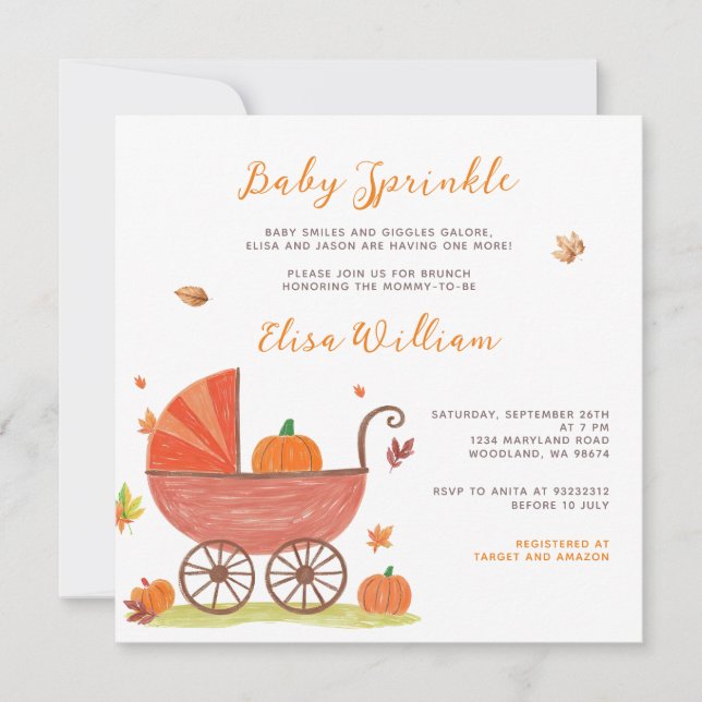 Baby Sprinkle Fall Pumpkin Carriage Baby Shower Inbjudningar (Framsida)