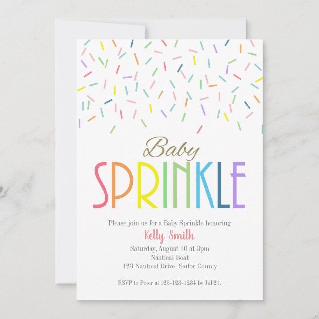 Baby Sprinkle, Flicka Boy, Rainbow Shower Invit Inbjudningar (Framsida)