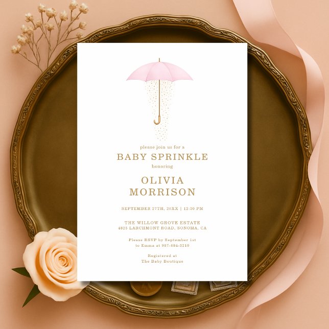 Baby Sprinkle Flicka Rosa Bebisbad Inbjudningar (Skapare uppladdad)