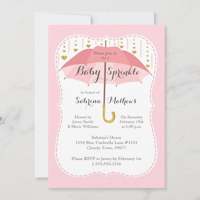 Baby Sprinkle Girl Shower Rosa Parbrella-inbjudan Inbjudningar (Framsida)