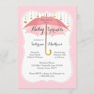 Baby Sprinkle Girl Shower Rosa Parbrella-inbjudan Inbjudningar