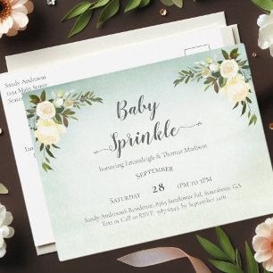 Baby Sprinkle Grönt Vit ros vykort