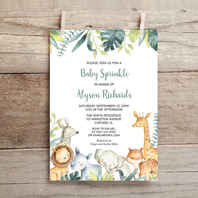 Baby sprinkle gulla safari-djur könsneutrala inbjudningar (Skapare uppladdad)