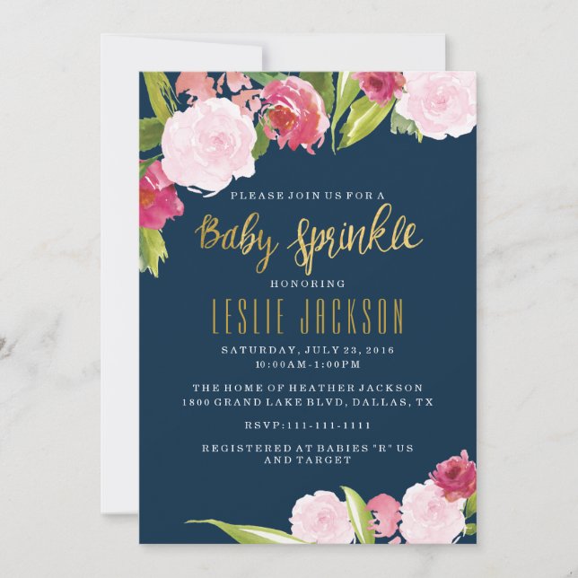 Baby Sprinkle-inbjudan flottan och Guld Inbjudningar (Framsida)