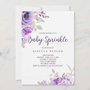 Baby Sprinkle Inbjudan Lila Blommig Design