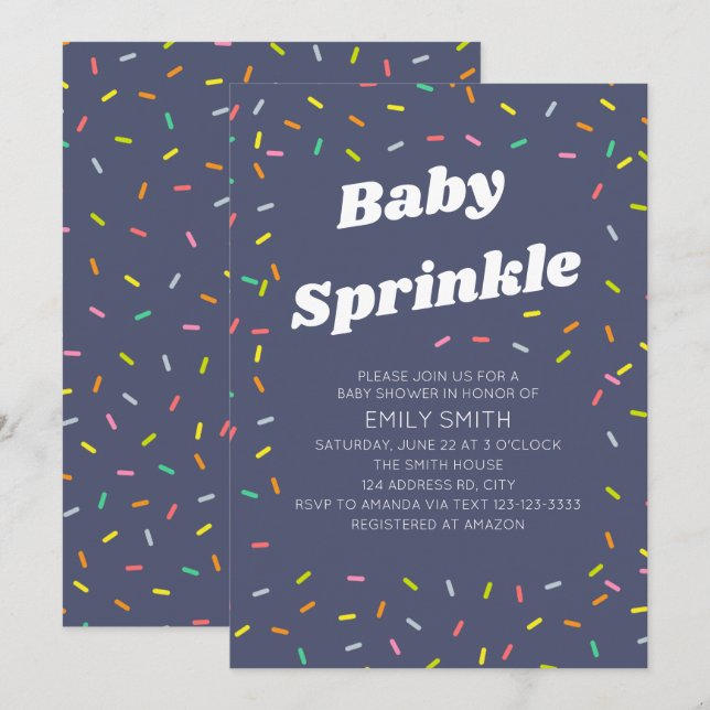 Baby sprinkle inbjudningar (Fram/baksida)