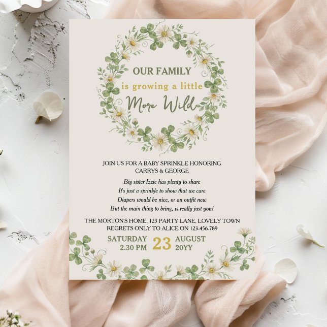 Baby Sprinkle Lite Mer Vild Floral Vildblomma Inbjudningar (Growing a Little More Wild, wildflower cottagecore baby sprinkle invitation)