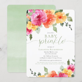 Baby sprinkle med färgstark rosa orange peonies gi inbjudningar