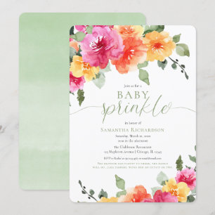 Baby sprinkle med färgstark rosa orange peonies gi inbjudningar