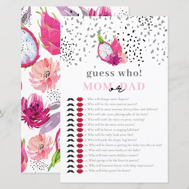 Baby Sprinkle Pitaya Drakfrukt Gissa vem spel (Fram/baksida)