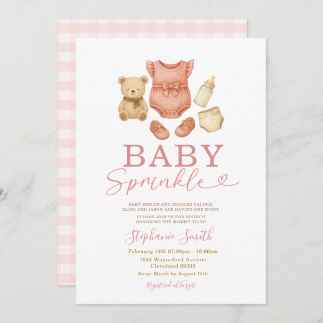Baby Sprinkle Rosa Bear Diaper Mjölk Baby Shower Inbjudningar (Fram/baksida)