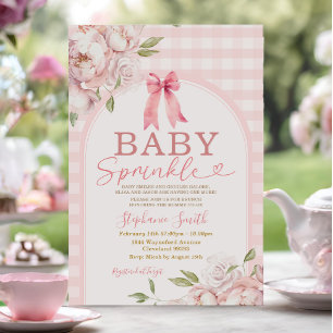 Baby Sprinkle Rosa Gingham Blommigt Arch Baby Show Inbjudningar