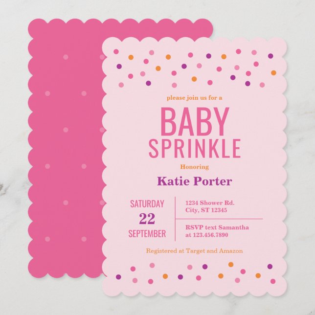 Baby Sprinkle Rosa Girl Baby Shower Inbjudningar (Fram/baksida)