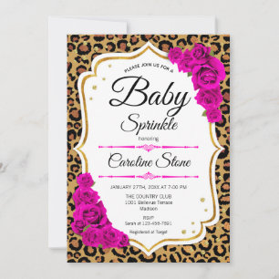 Baby Sprinkle - Rosa Guld Leopard Print Inbjudningar