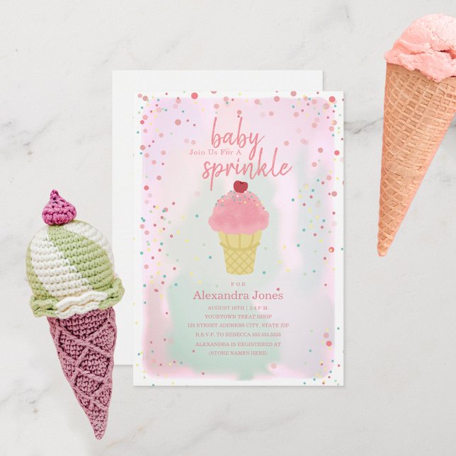 Baby Sprinkle Rosa Ice Cream Baby Shower Inbjudningar (Skapare uppladdad)