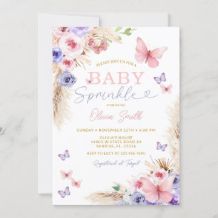 Baby Sprinkle Rosa Lila Fjärilar Inbjudningar