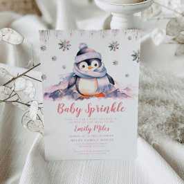 Baby Sprinkle, Rosa Penguin-inbjudan för babyskor Inbjudningar