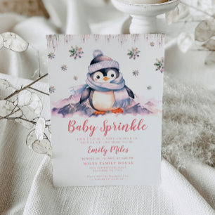 Baby Sprinkle, Rosa Penguin-inbjudan för babyskor Inbjudningar