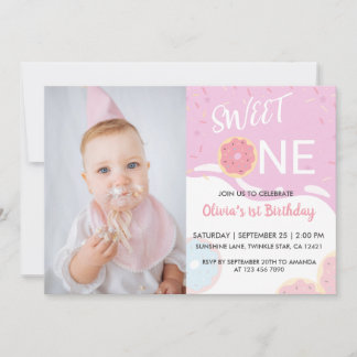 Baby Sprinkle Rosa Söt En Flickas 1-årsdag Inbjudningar