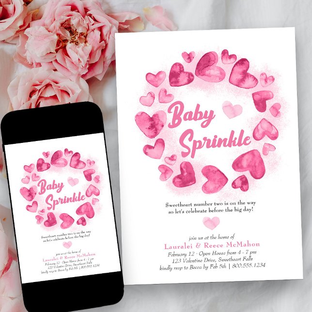 Baby Sprinkle Rosa Valentines Little Swearing Inbjudningar (Baby Sprinkle Pink Love Heart Baby Shower Invitation)