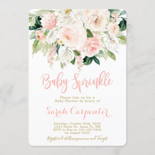 Baby Sprinkle rosa vattencolor blommigt girl Inbjudningar