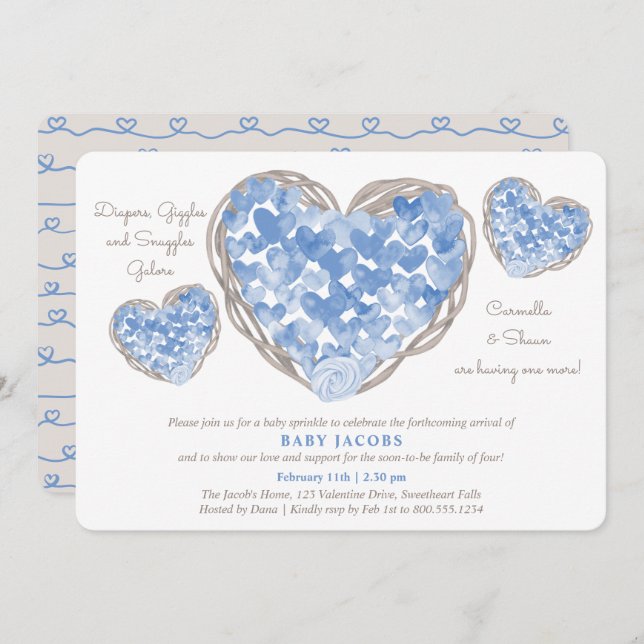 Baby Sprinkle Rustic Kärlek Hearts Boy Shower Inbjudningar (Fram/baksida)