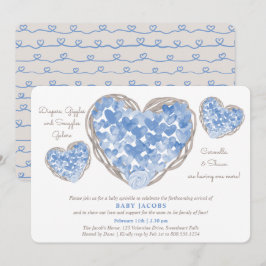Baby Sprinkle Rustic Love Hjärtan Pojke Baby Showe Inbjudningar