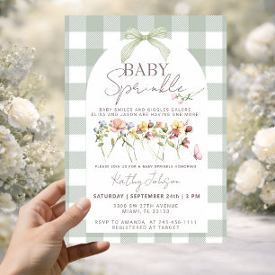Baby Sprinkle Sage Grön Rutig Inbjudningar