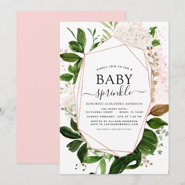 Baby Sprinkle Shower Greenery Botanical Geometric Inbjudningar (Fram/baksida)
