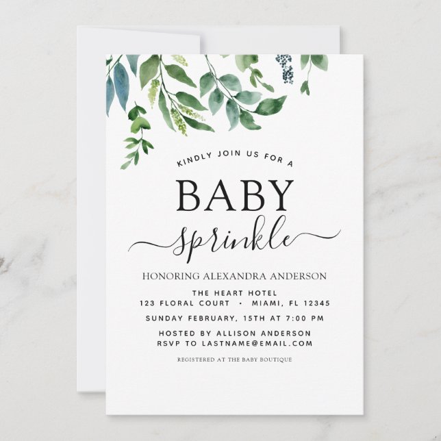Baby Sprinkle Shower Greenery Botanical Inbjudningar (Framsida)
