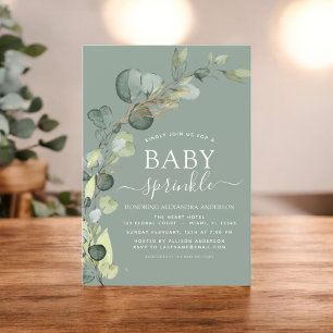 Baby Sprinkle Shower Greenery Eucalyptus Grönt Inv Inbjudningar