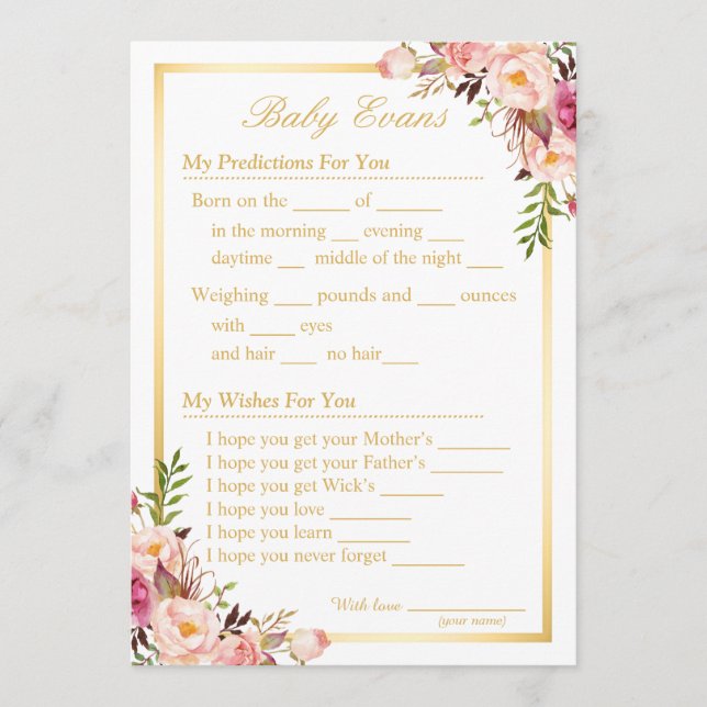 Baby Sprinkle Shower Guessing Game och Önskemål Rådkort (Framsida)