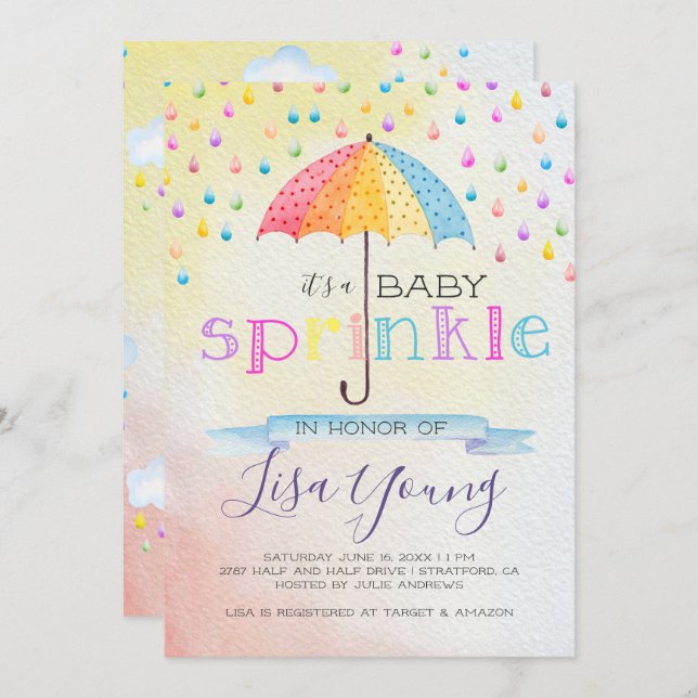Baby Sprinkle Shower Inbjudningar (Fram/baksida)