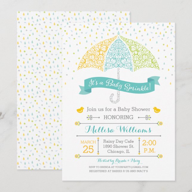 Baby Sprinkle Shower Lacy Paraply Inbjudan (Fram/baksida)