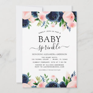 Baby Sprinkle Shower Navy Blue Rosa Blommigt Inbjudningar