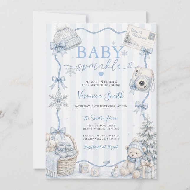 Baby Sprinkle Vinter Björn Snöflingor Inbjudningar (Framsida)