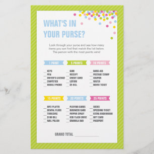Baby Sprinkle What's in your Purse Game - Grönt Brevpapper