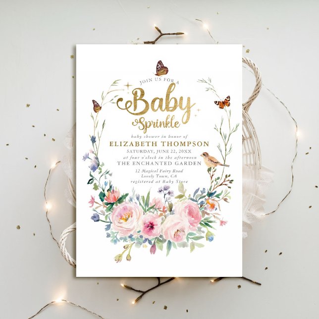 Baby Sprinkle Wildblommor Butterflies Baby Shower Inbjudningar (baby sprinkle baby shower invitation enchanted garden woodland forest spring summer wildflowers)