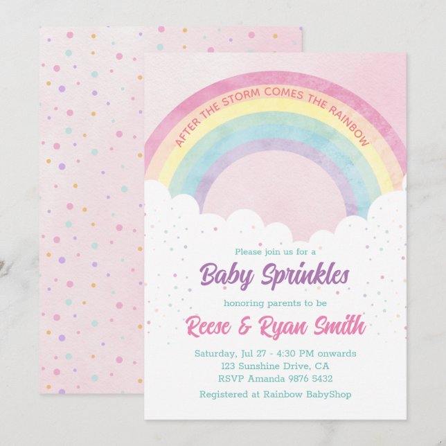 Baby Sprinkles Pastel Rainbow Baby Shower Inbjudningar (Fram/baksida)