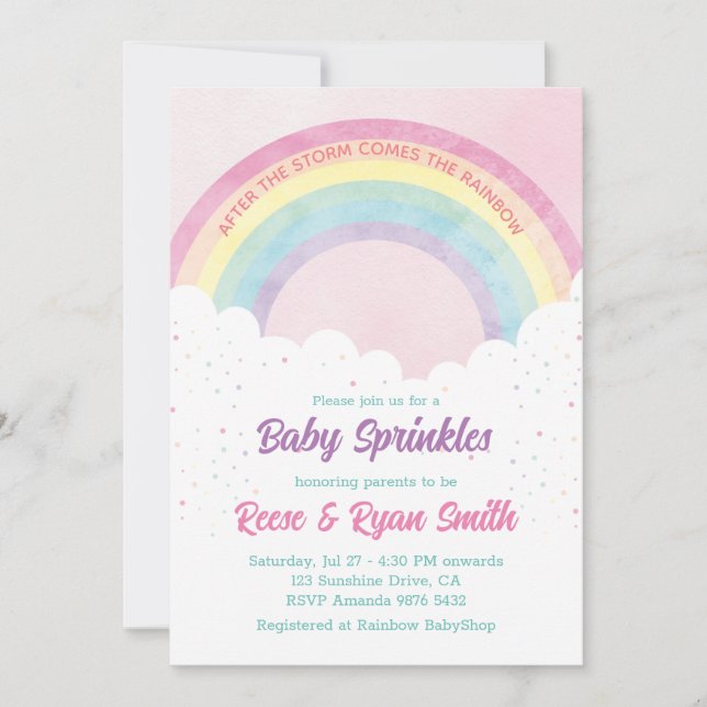 Baby Sprinkles Pastel Rainbow Baby Shower Inbjudningar (Framsida)