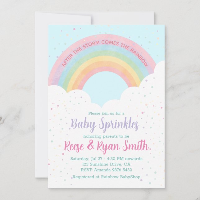 Baby Sprinkles Pastel Rainbow Baby Shower Inbjudningar (Framsida)
