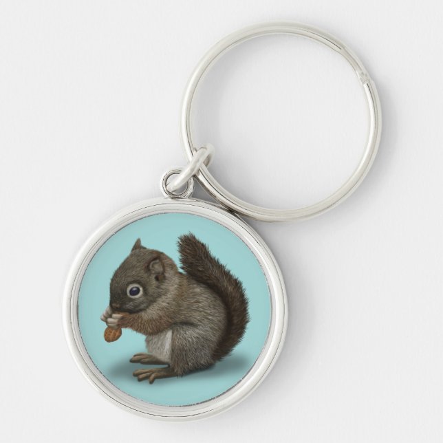 Baby Squirrel Rund Silverfärgad Nyckelring (Framsidan)