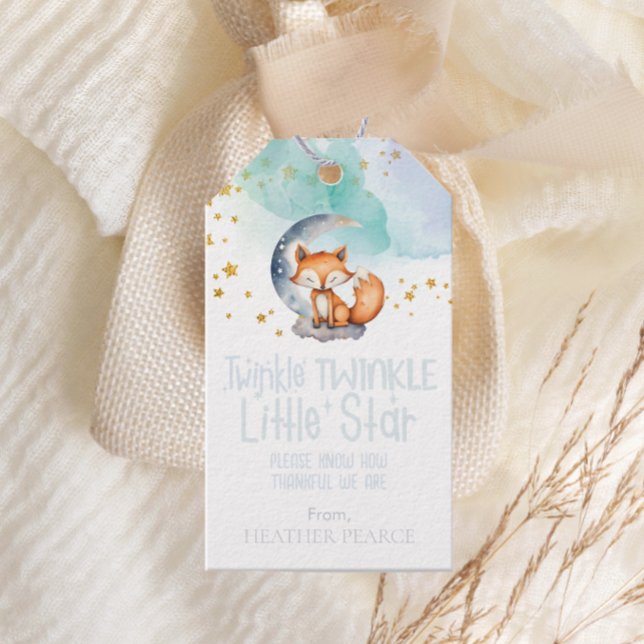 Baby Star Woodland Fox Baby Shower Presentetikett (Skapare uppladdad)