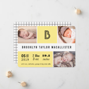 Baby Statistik Broderad logotyp Gul Färgbalks Foto Meddelande