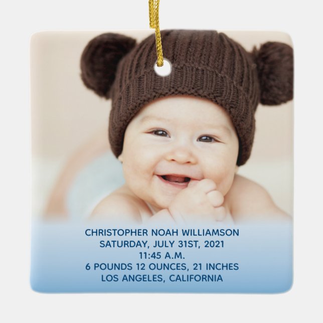 Baby Stats Blue 1 - Julfoto Julgransprydnad Keramik (Framsida)